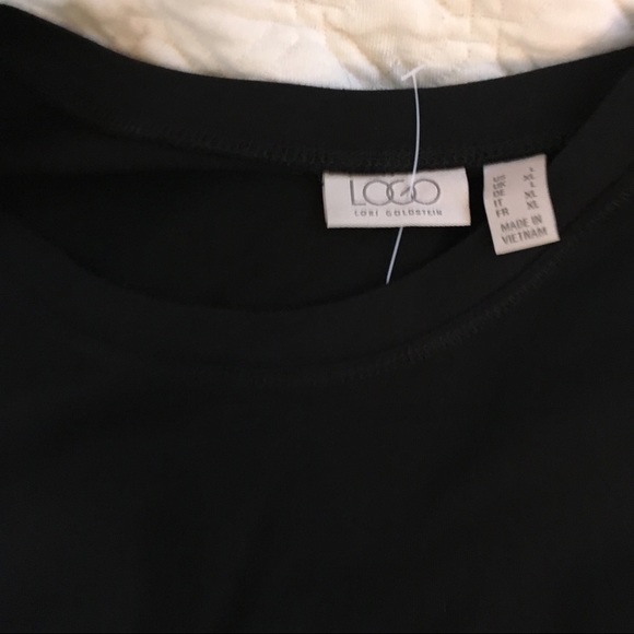 NWT LOGO Black Pocket Asymmetrical Hem Drape Tee - Picture 2 of 7